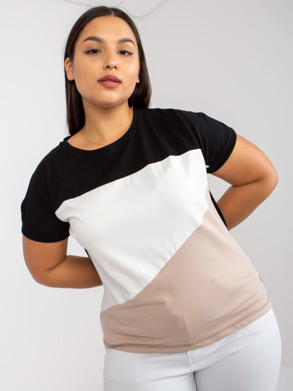 Czarno-beżowy t-shirt plus size z krótkim rękawem