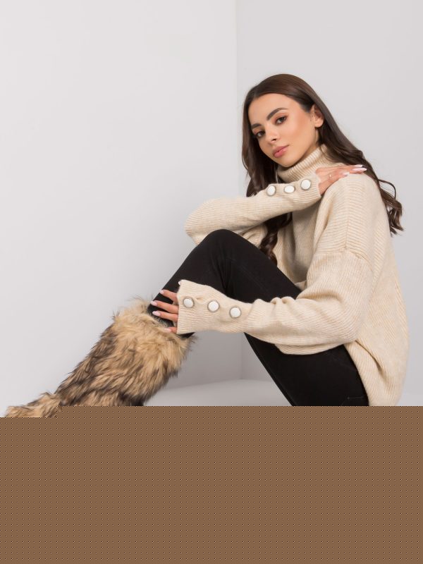 Beżowy sweter golf damski Emrie RUE PARIS