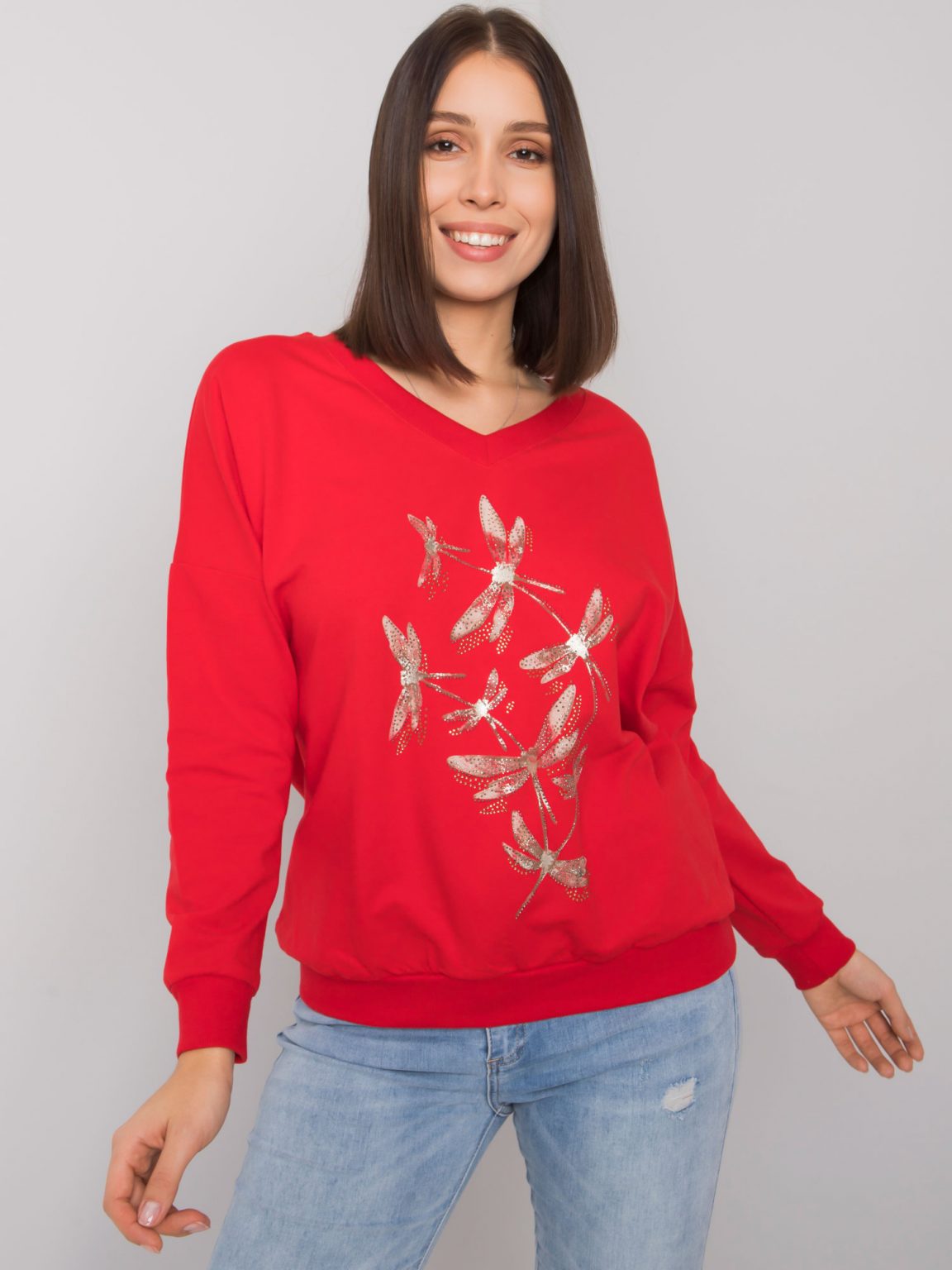 Czerwona bluza plus size z dżetami Michella