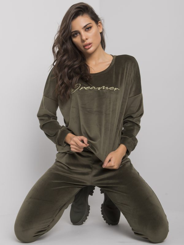 Khaki dwuczęściowy komplet z weluru Fidenza RUE PARIS