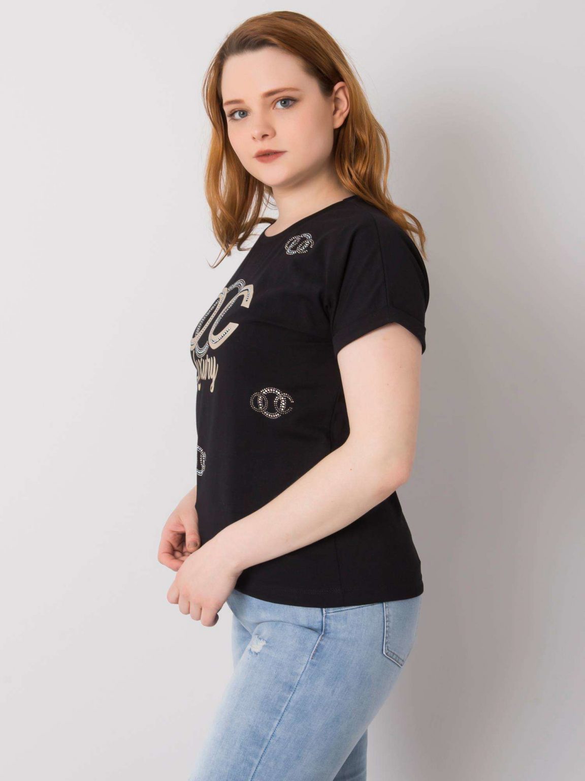 Czarna bluzka plus size z aplikacją Kelley
