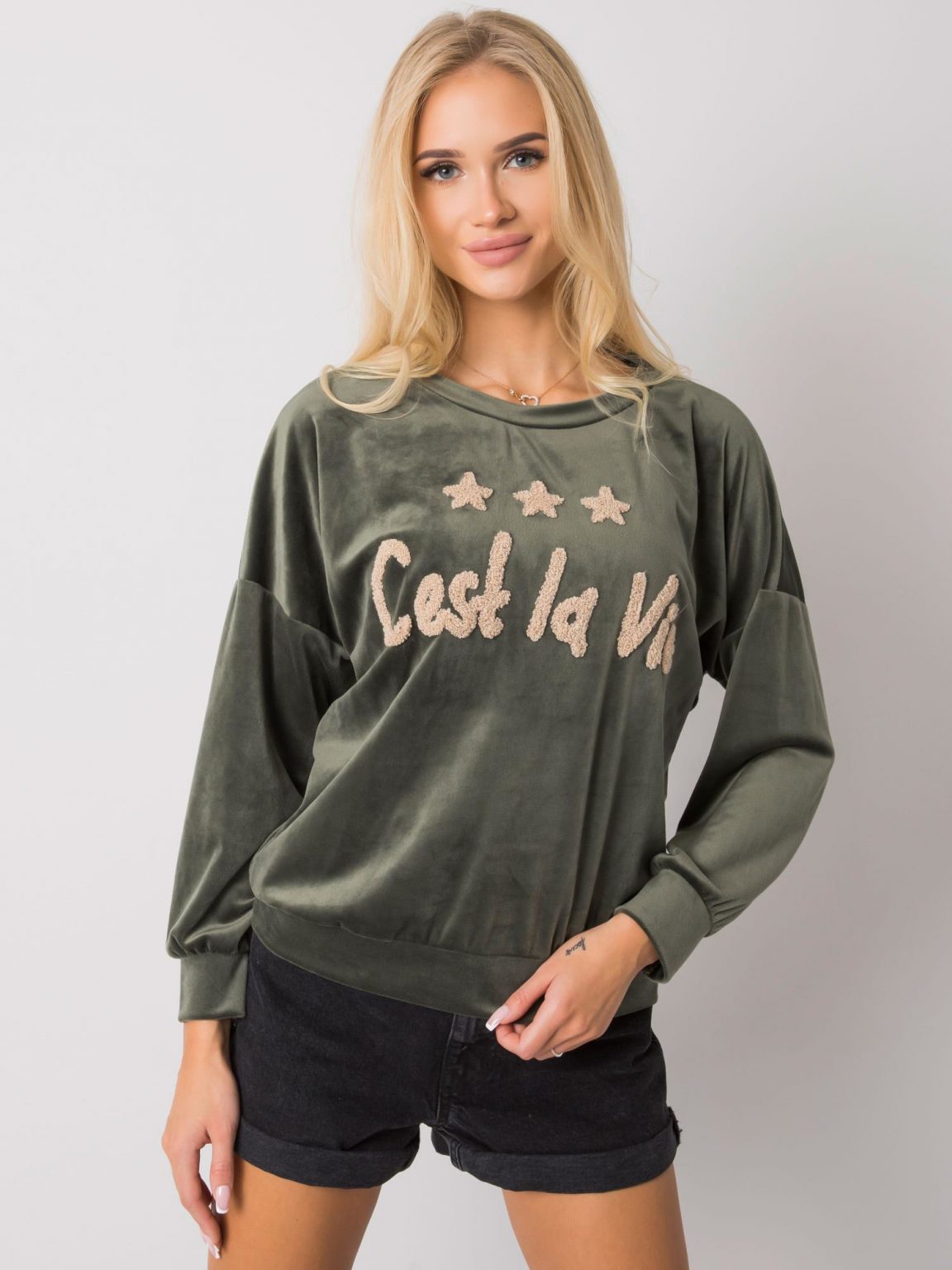 Khaki damska bluza z weluru Daveria
