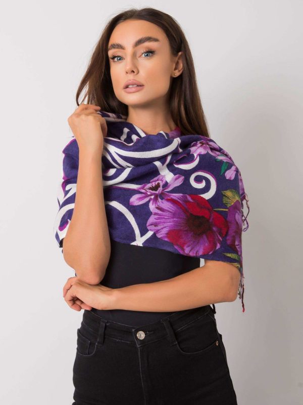 Ciemnoniebieska chusta w kolorowe wzory