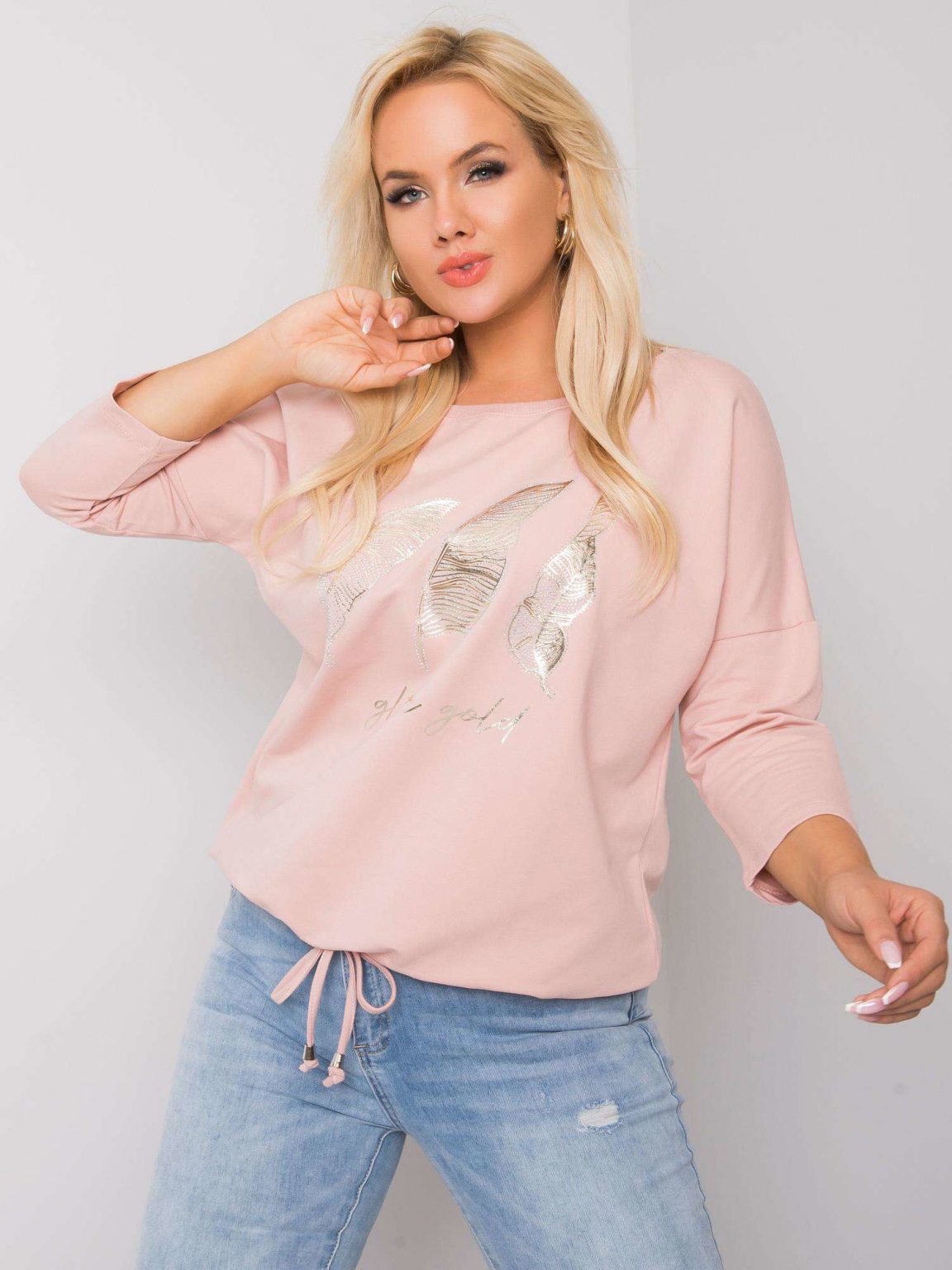 Brudnoróżowa bluzka plus size z printem Sarah