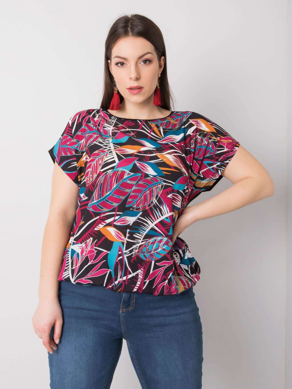 Czarno-fuksjowa bluzka plus size Sandra