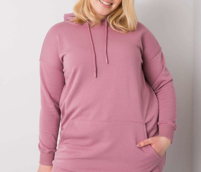 Hurtownia Brudnoróżowa dresowa bluza plus size z kapturem Luna