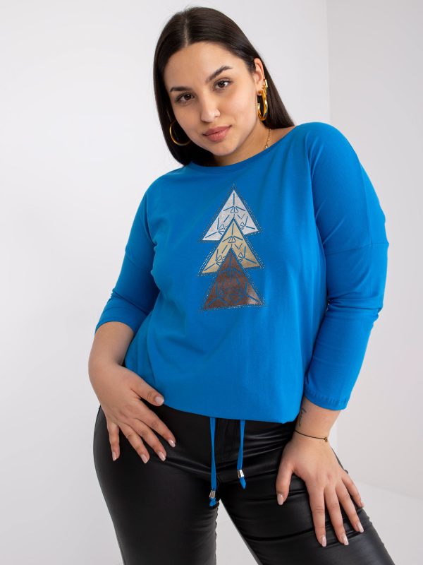 Ciemnoniebieska bluzka plus size z nadrukiem Beate
