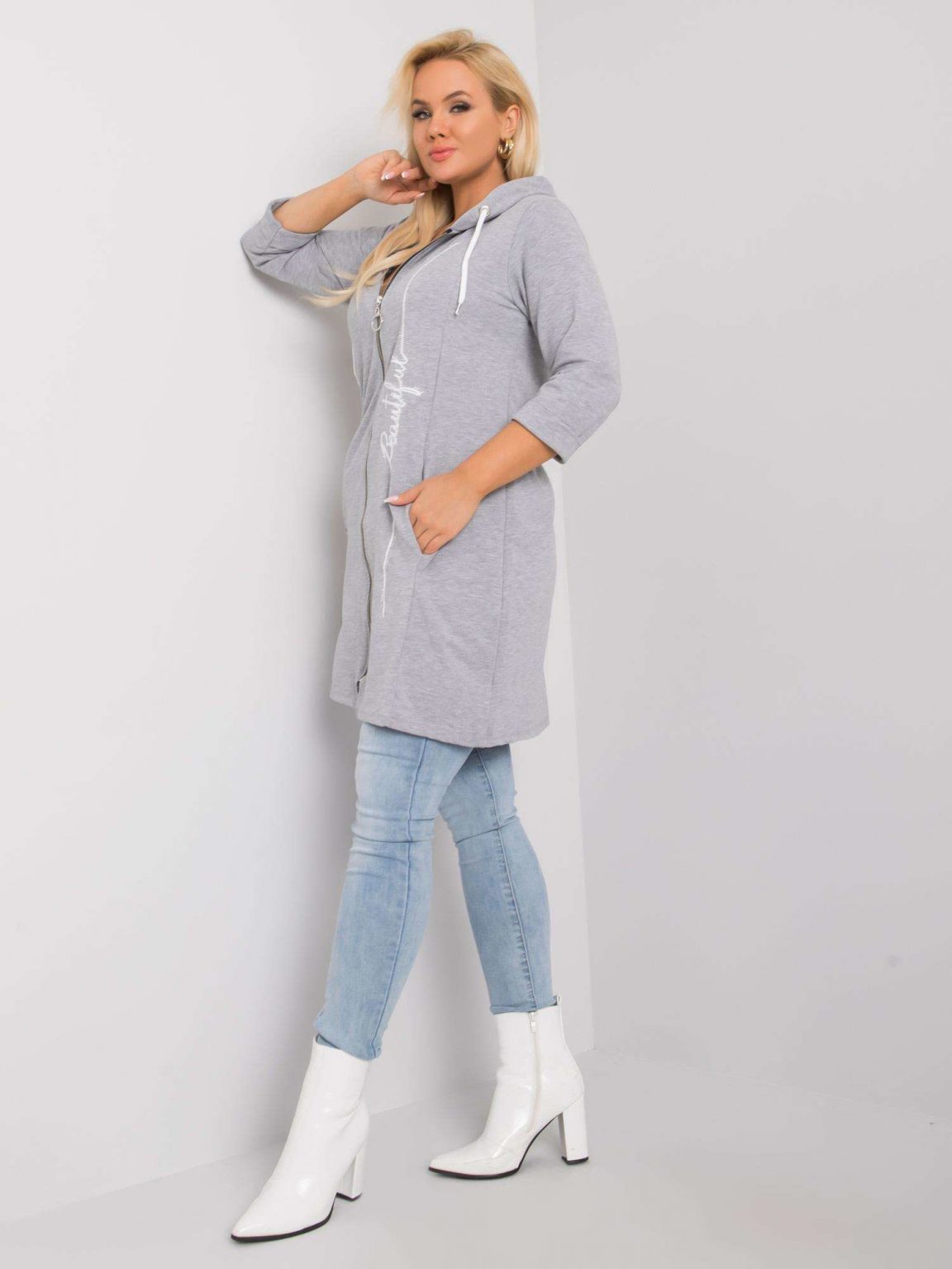Szara melanżowa rozpinana bluza plus size Victoria
