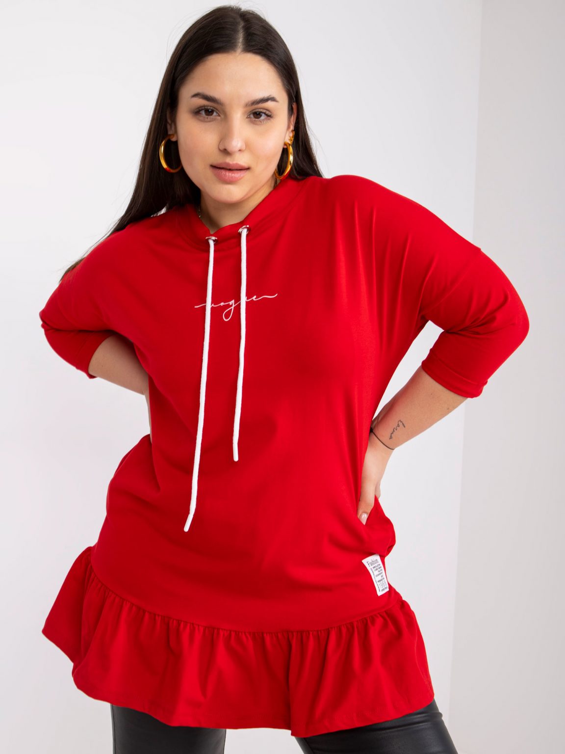Czerwona bawełniana tunika plus size z falbaną Elisabeth