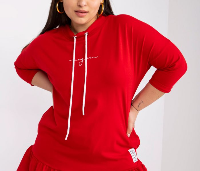 Hurtownia Czerwona bawełniana tunika plus size z falbaną Elisabeth