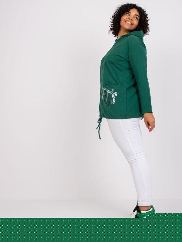 Ciemnozielona dresowa bluza plus size z kapturem Octavia
