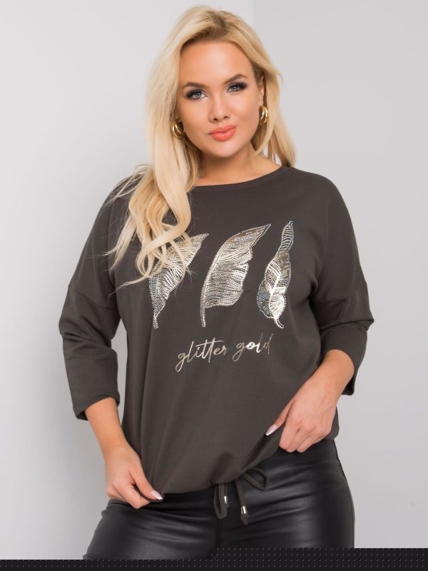 Ciemna khaki bluzka plus size z printem Sarah
