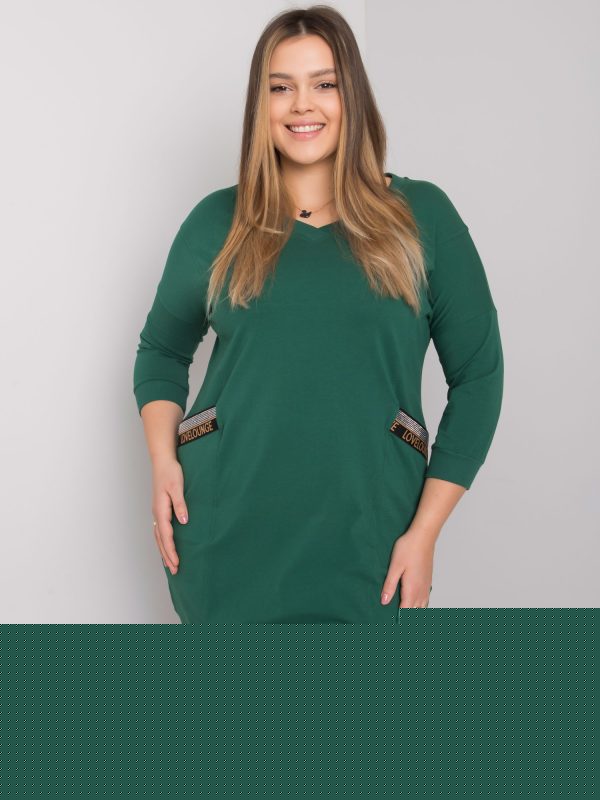 Ciemnozielona sukienka plus size z kieszeniami Susan
