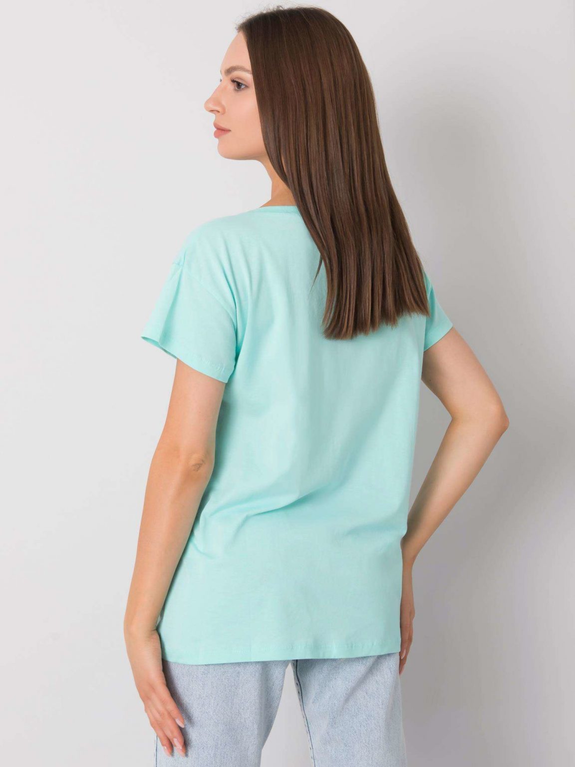 Miętowy t-shirt z nadrukiem Silva