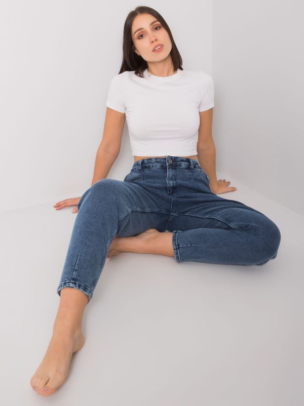 Niebieskie spodnie mom jeans plus size Ryley