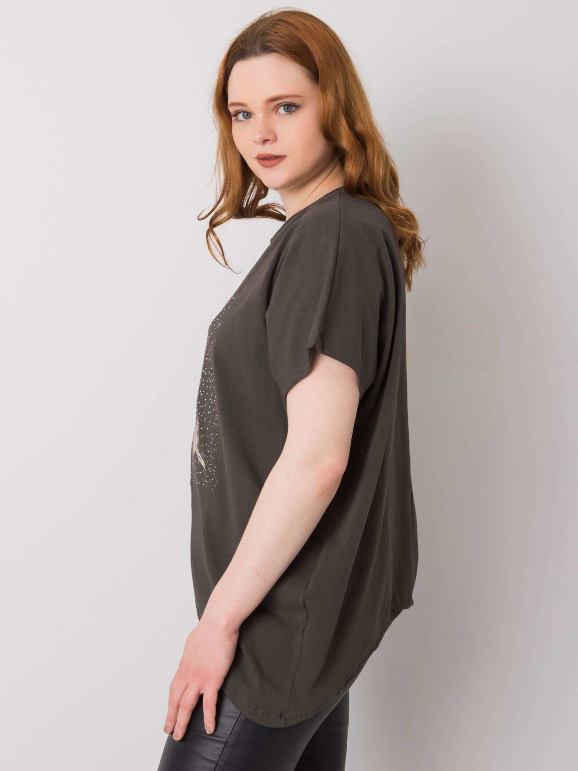 Ciemna khaki bluzka plus size z nadrukiem Wilma