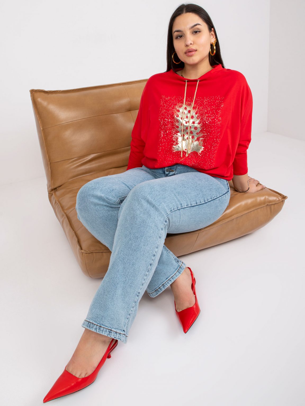 Czerwona bluzka plus size z dżetami Manon