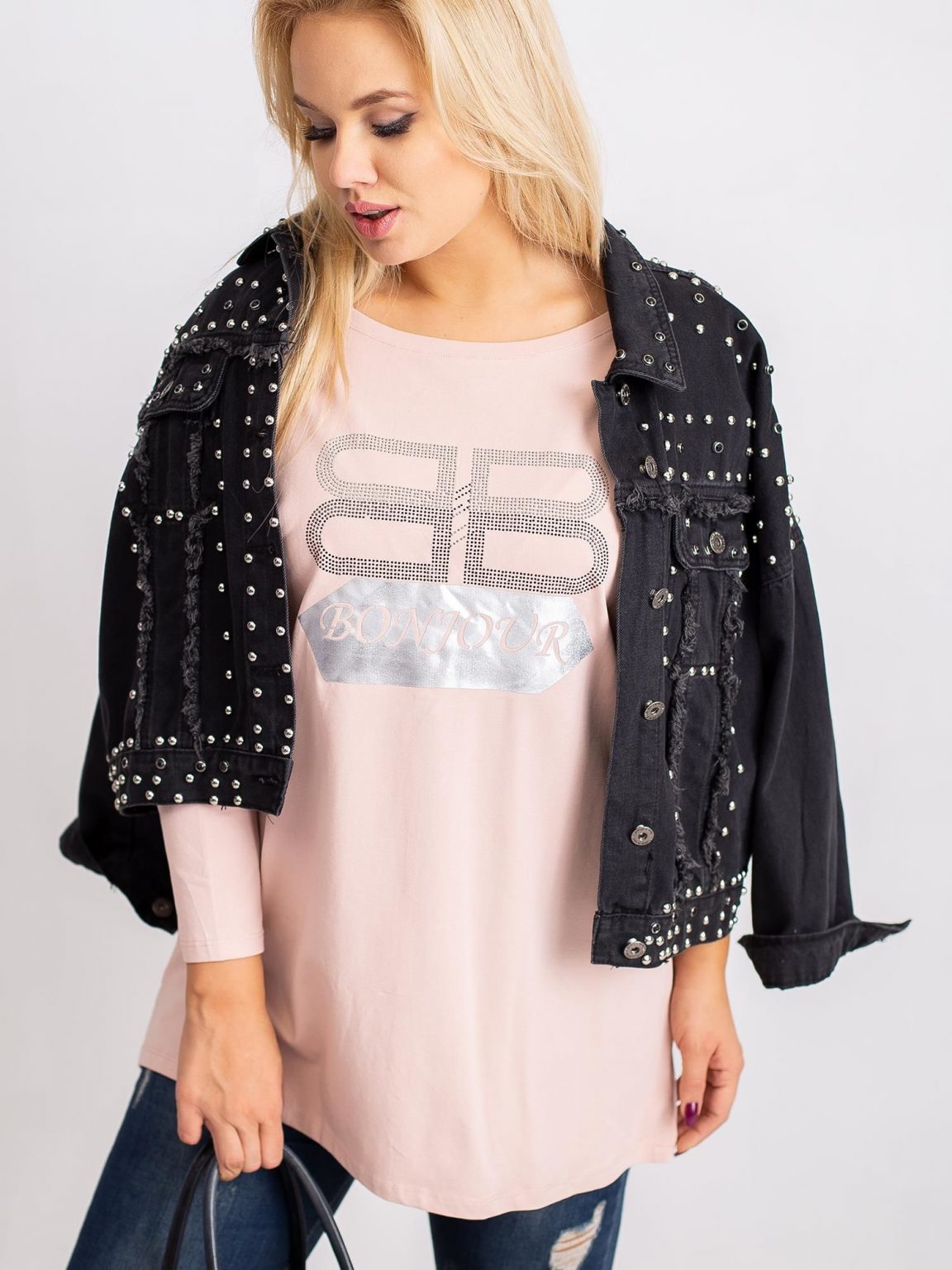 Brudnoróżowa bluzka plus size Bonjour