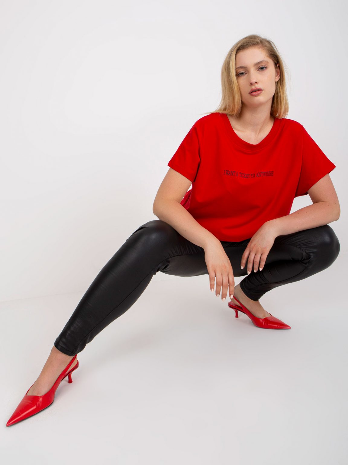Czerwona codzienna bluzka plus size z bawełny