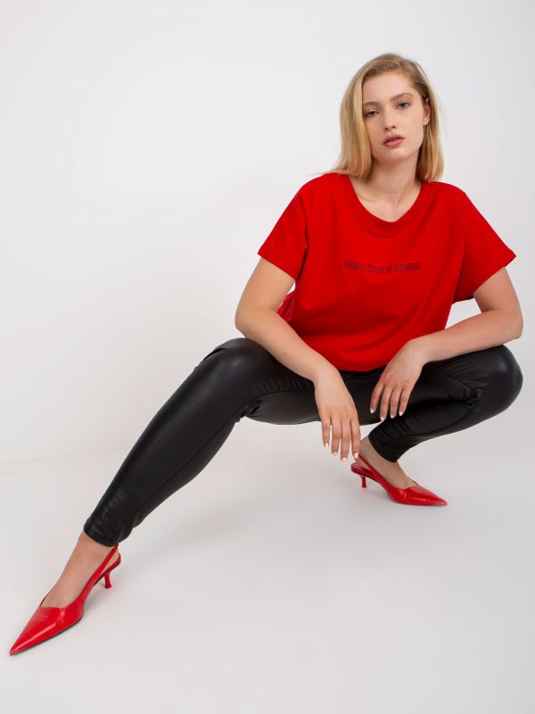 Czerwona codzienna bluzka plus size z bawełny