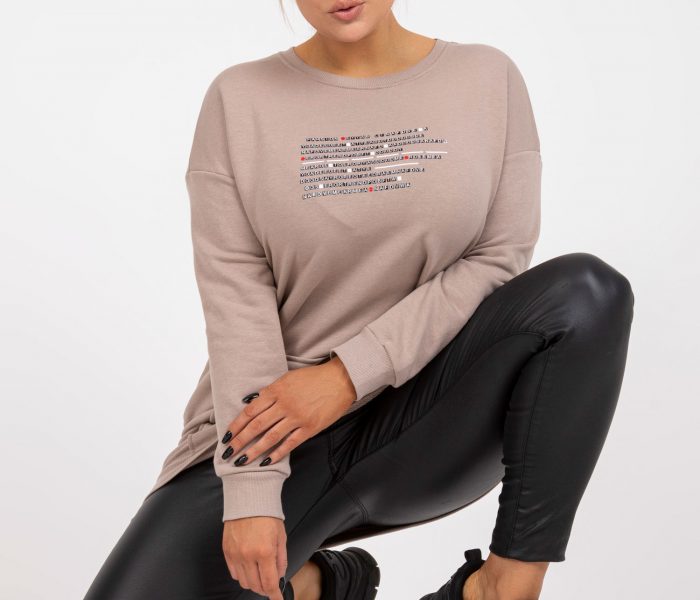 Hurtownia Ciemnobeżowa dresowa bluza plus size bez kaptura Desiree