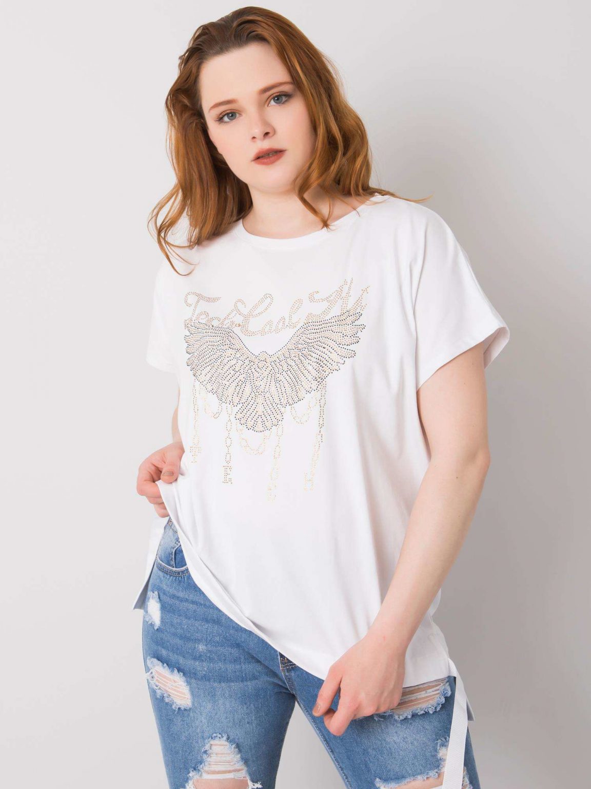 Biała bluzka plus size z bawełny Sherry