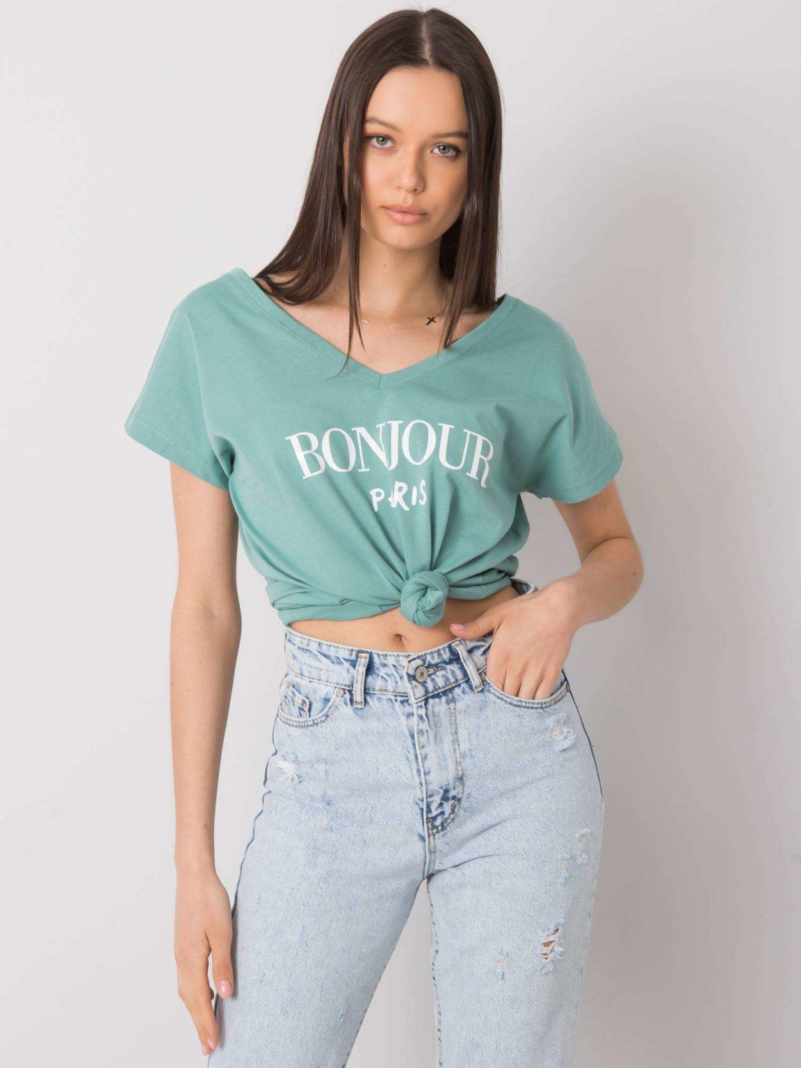Jasnozielony t-shirt z nadrukiem Hortense