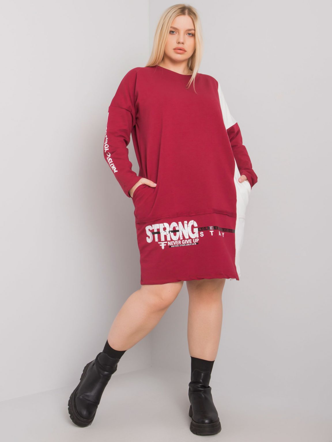 Bordowa bawełniana tunika plus size Eleasha