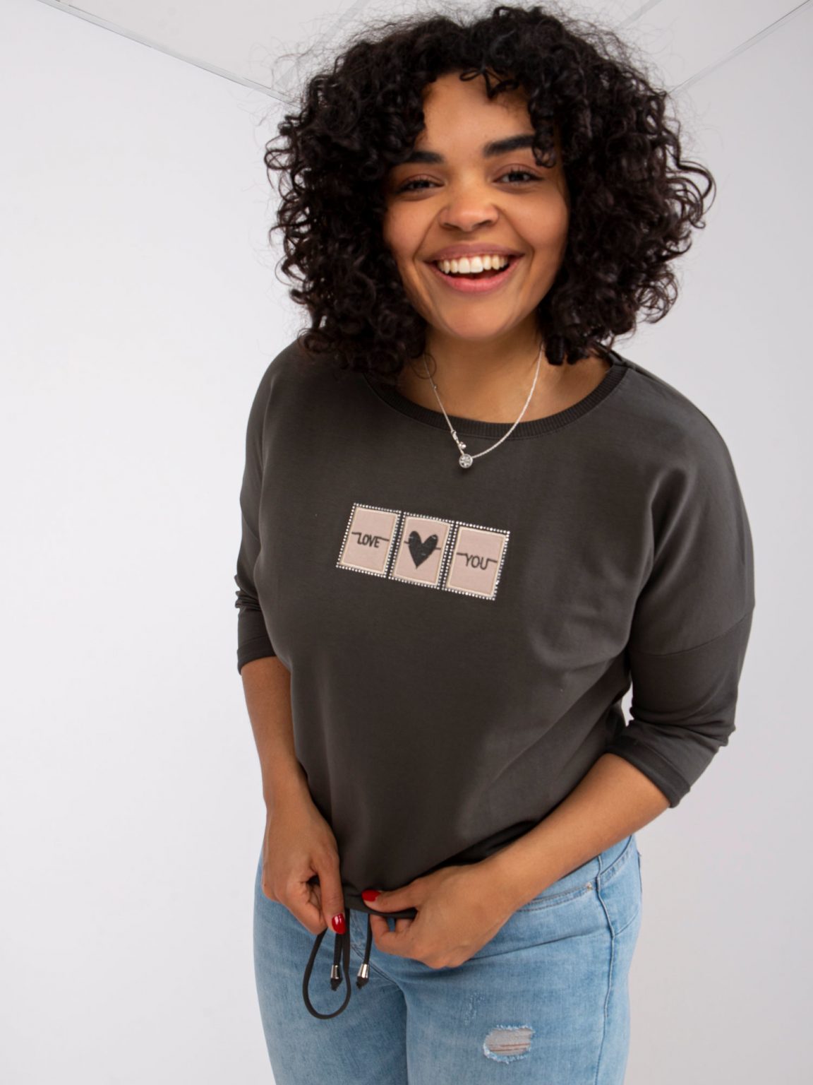 Khaki bluzka ze ściągaczem plus size Olympia