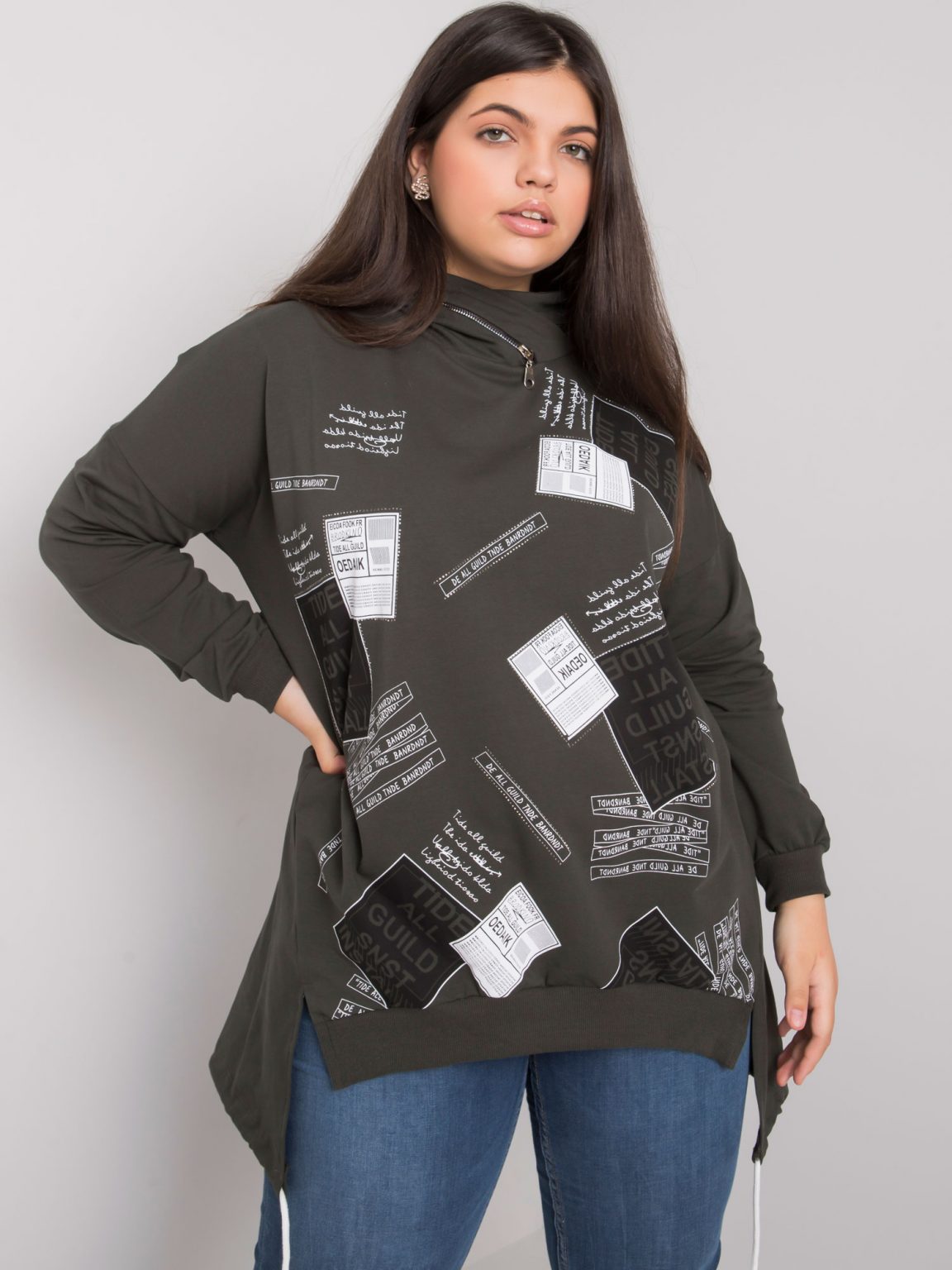 Khaki bluza z kapturem plus size Ives