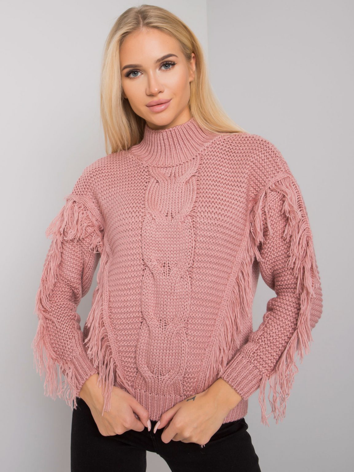 Brudnoróżowy sweter z frędzlami Caitri RUE PARIS