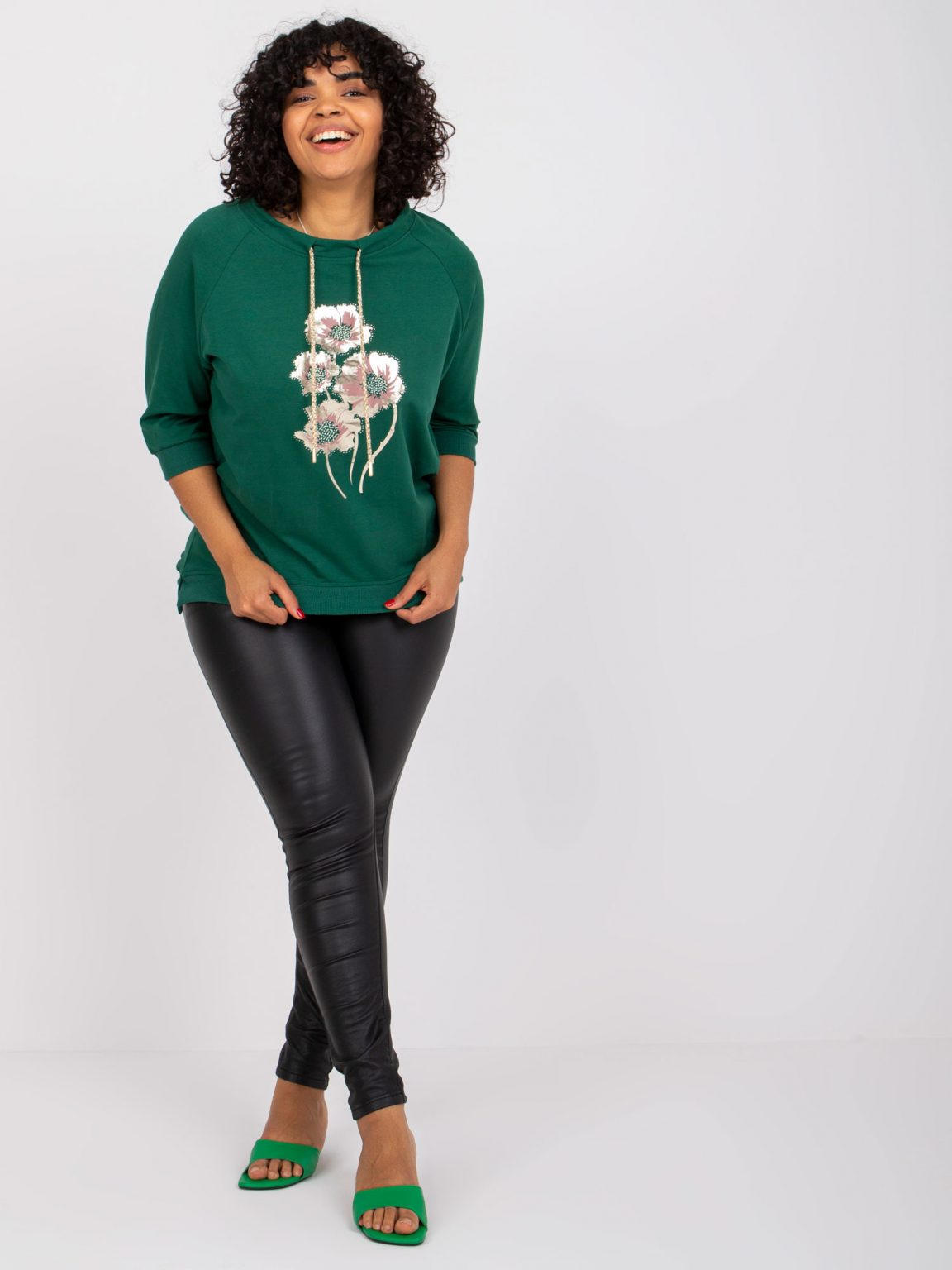 Ciemnozielona luźna bluzka plus size bawełniana Rosalie