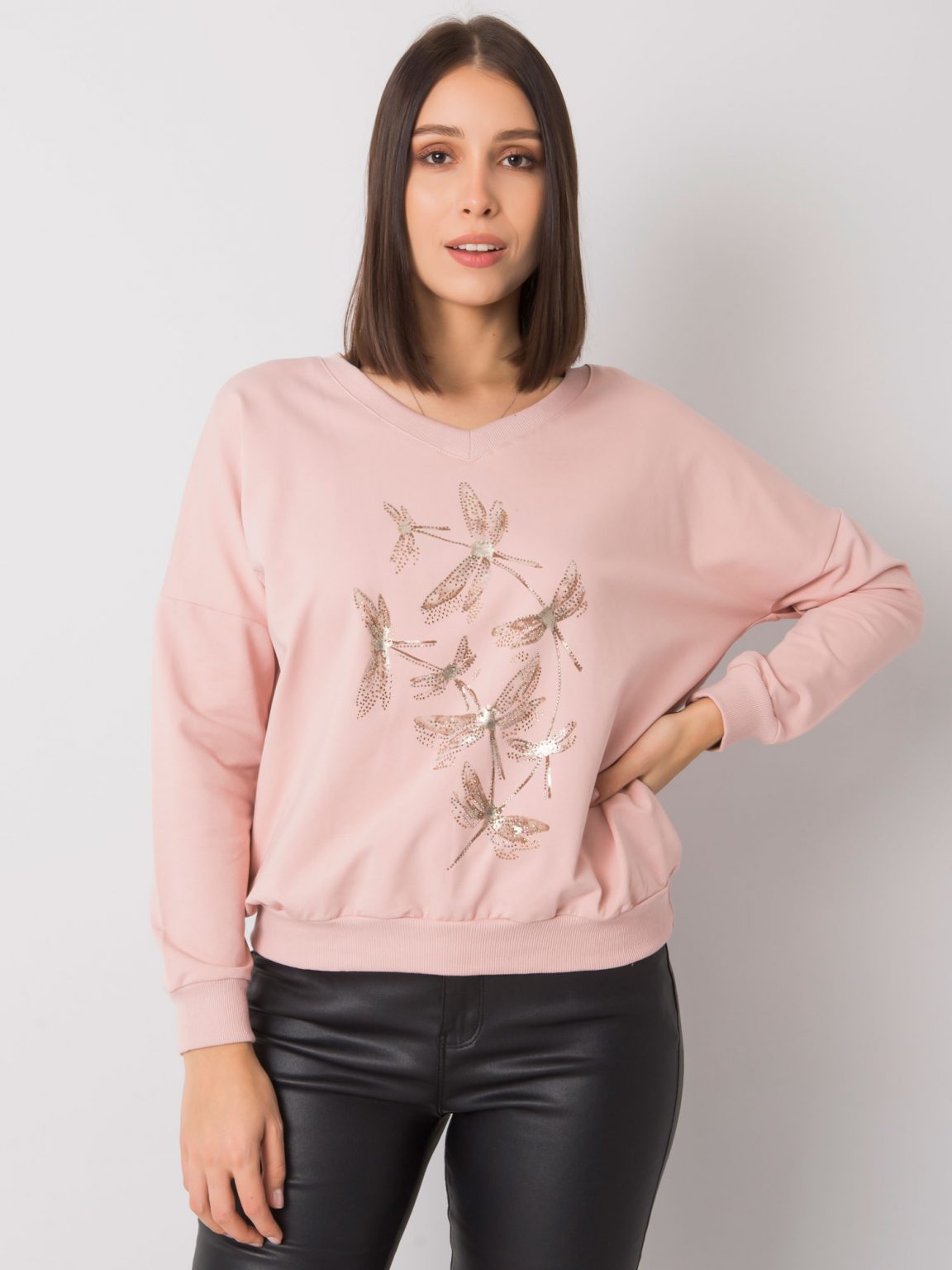 Brudnoróżowa bluza plus size z dżetami Michella