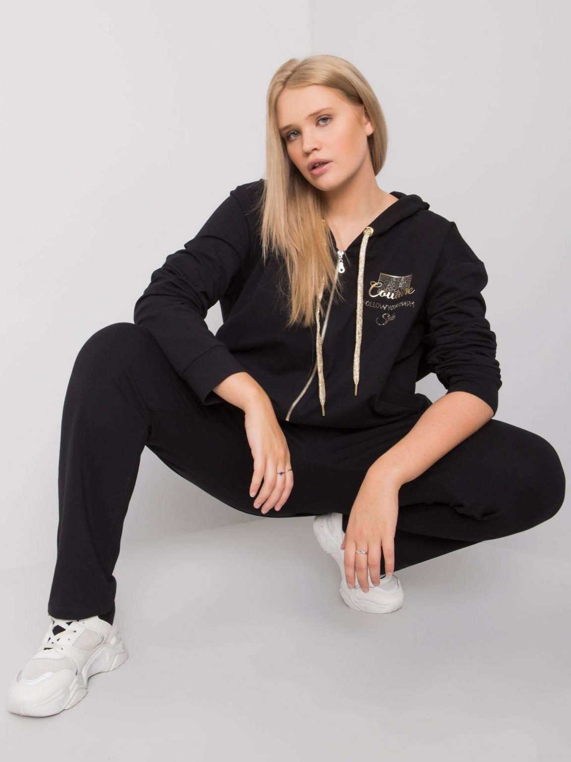 Czarny dwuczęściowy komplet plus size Shaquand