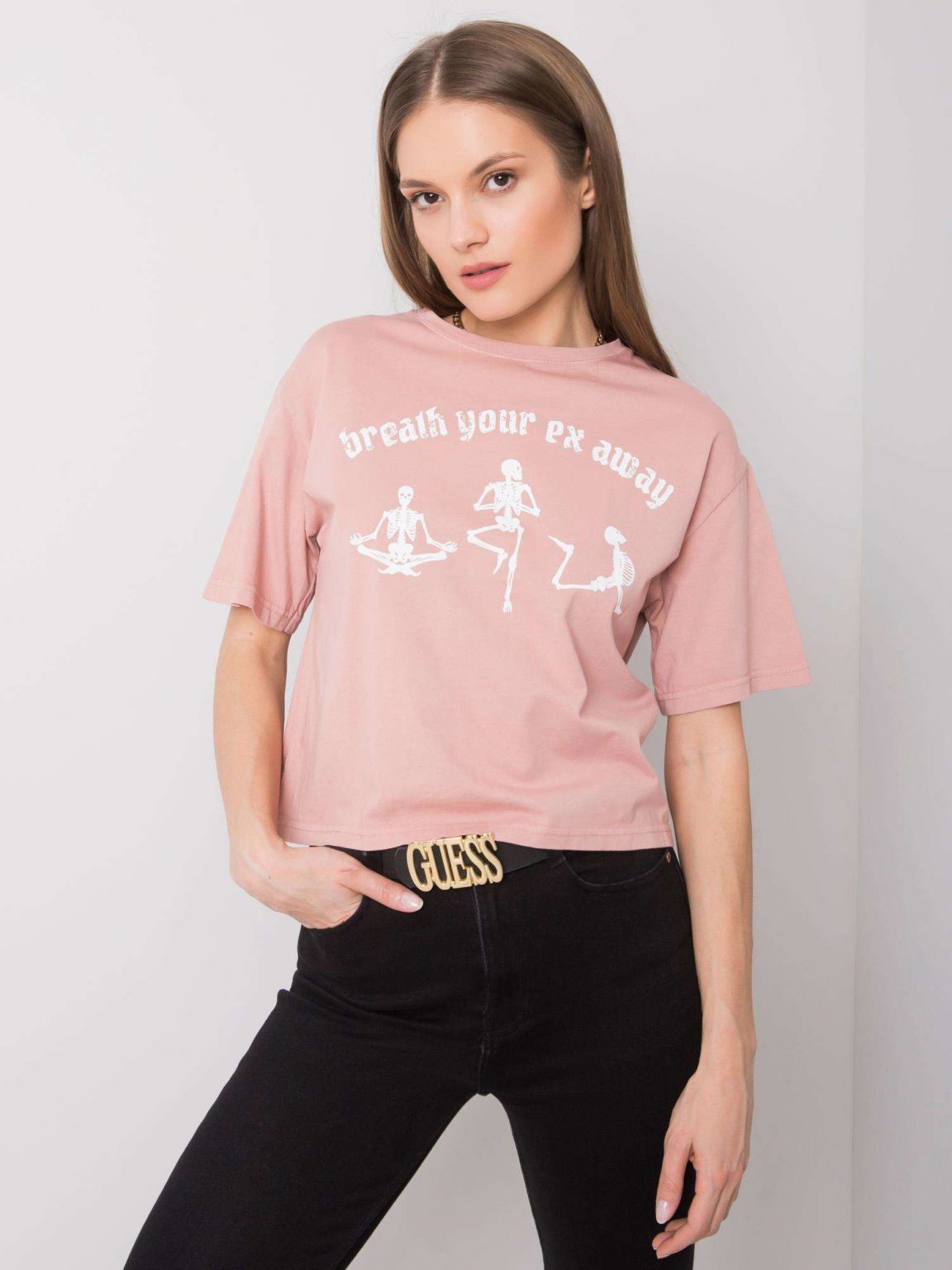 Brudnoróżowy t-shirt z nadrukiem Piper RUE PARIS