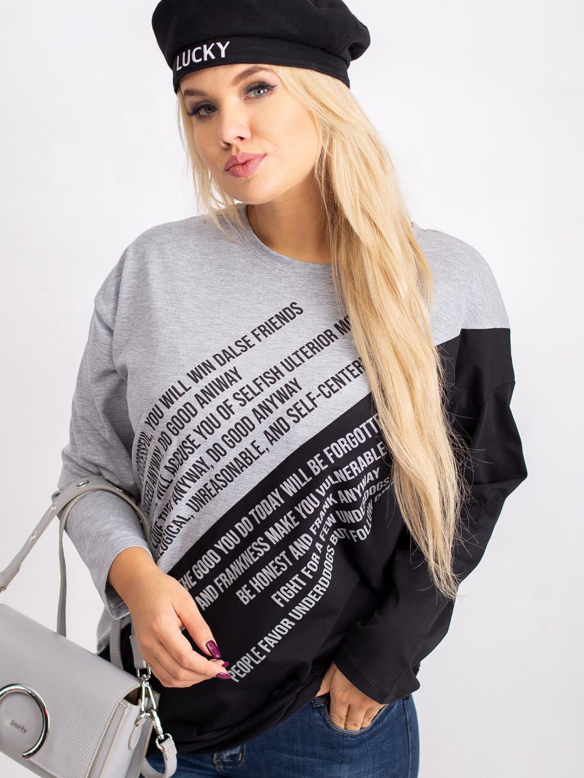 Szaro-czarna bluzka plus size Secretly