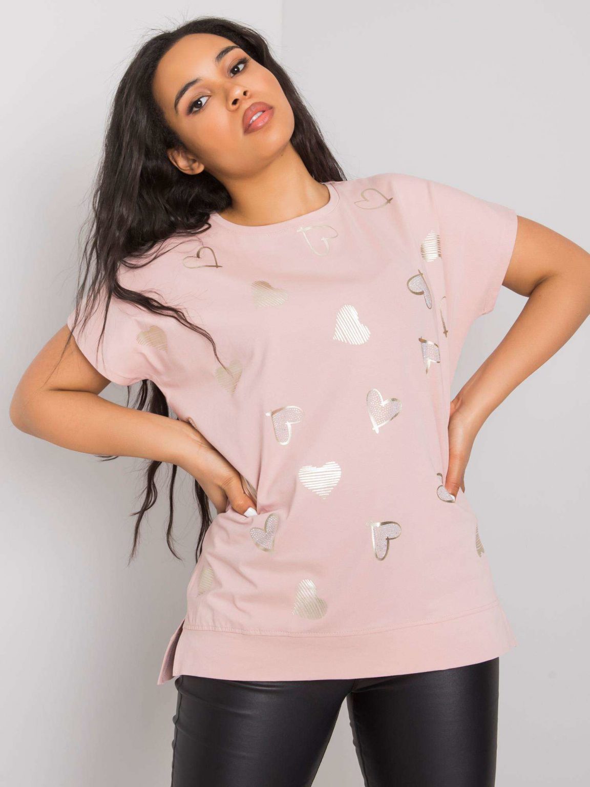 Brudnoróżowa bluzka plus size z bawełny Zandra