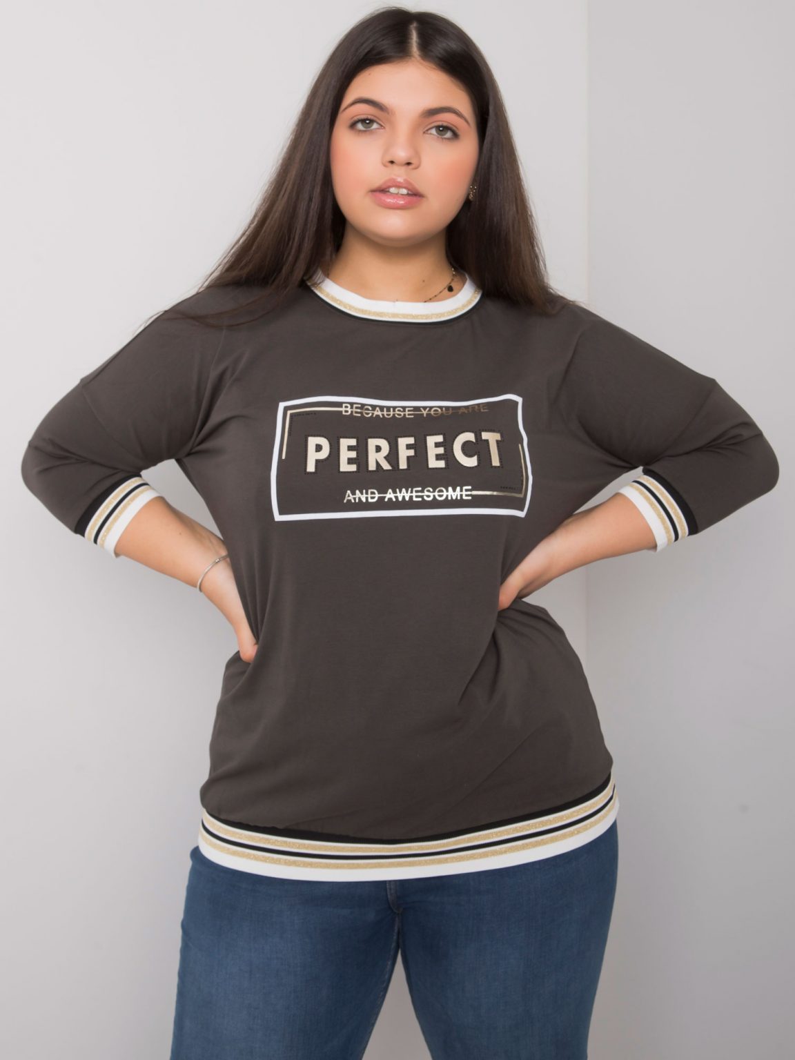 Ciemna khaki bawełniana bluzka plus size Mia