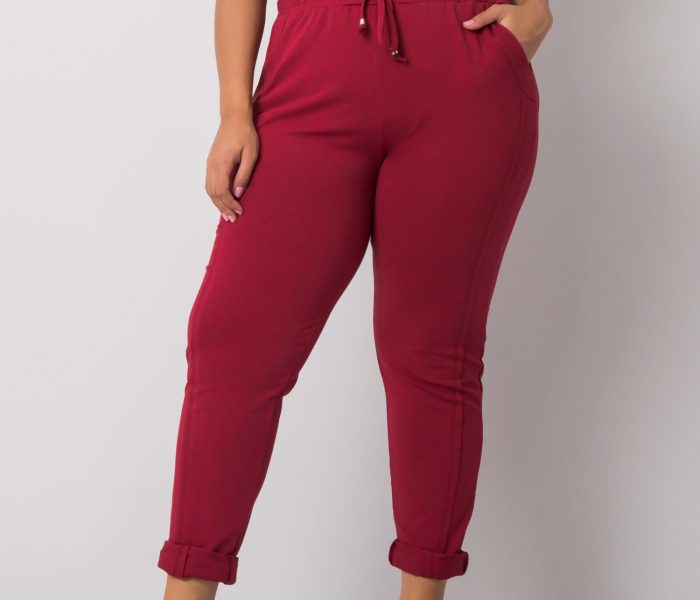 Hurtownia Bordowe spodnie dresowe plus size Alva