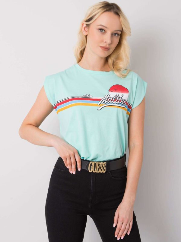 Miętowy t-shirt z nadrukiem Malibu