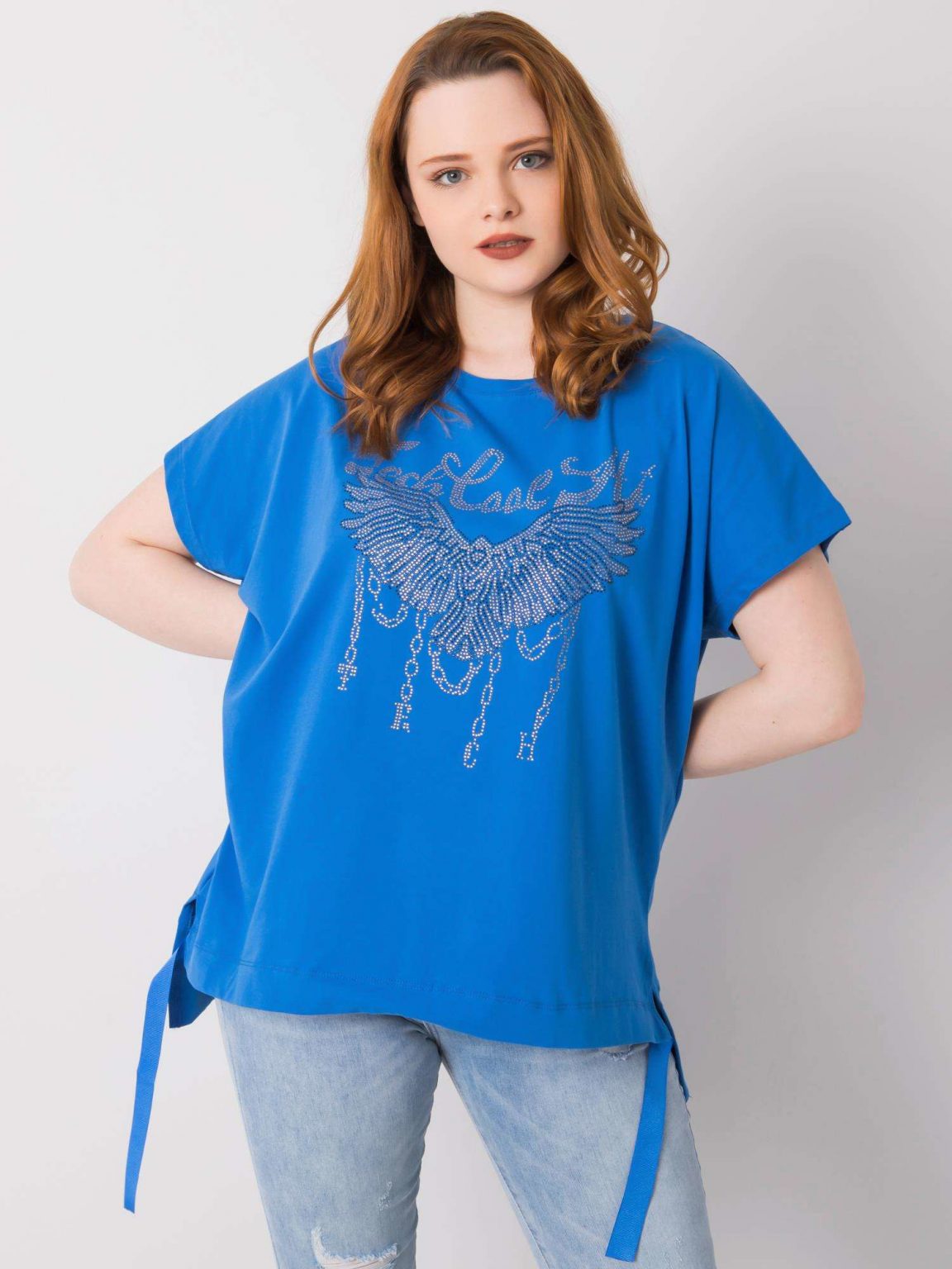 Niebieska bluzka plus size z bawełny Sherry