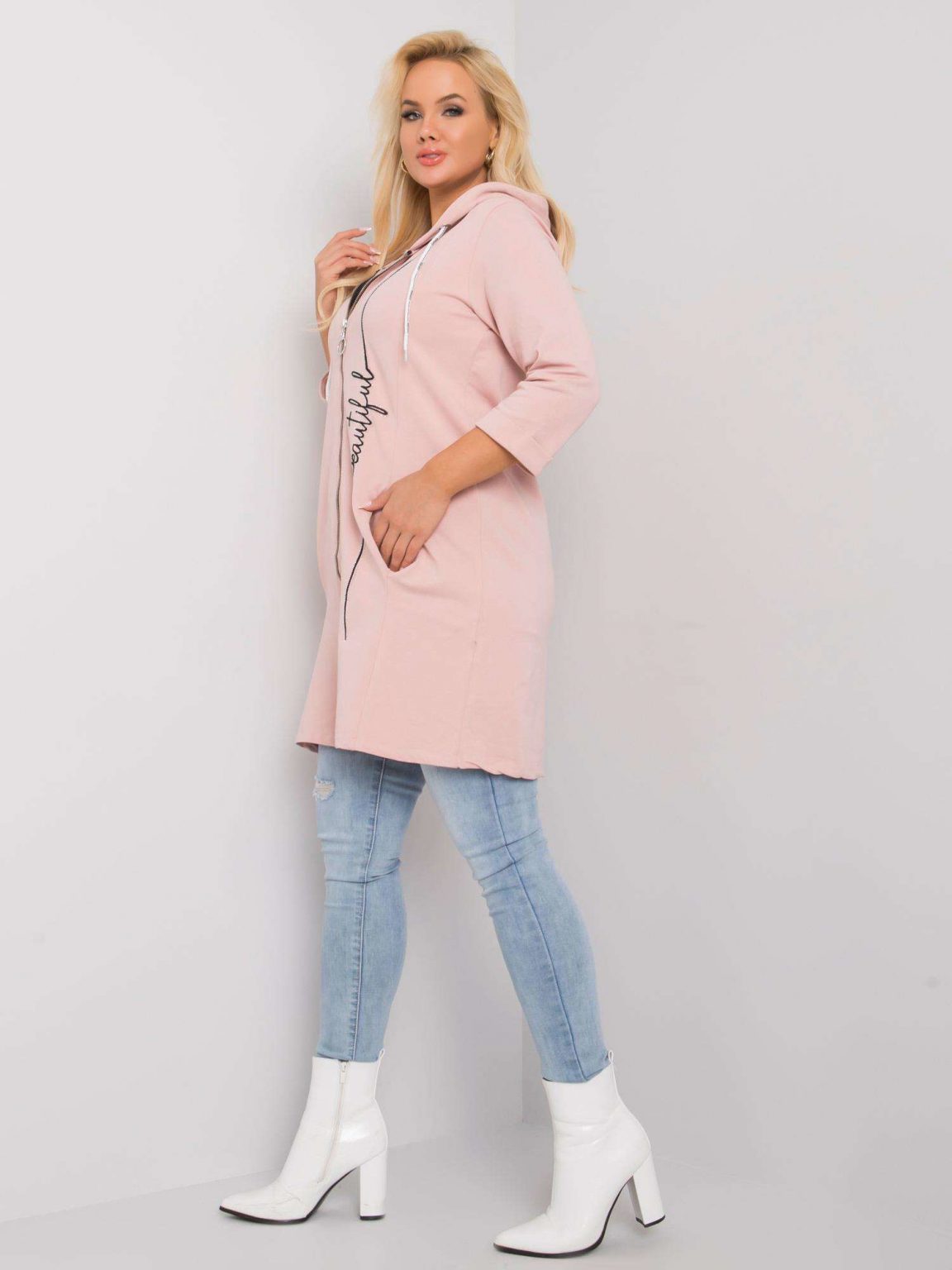 Brudnoróżowa rozpinana bluza plus size Victoria