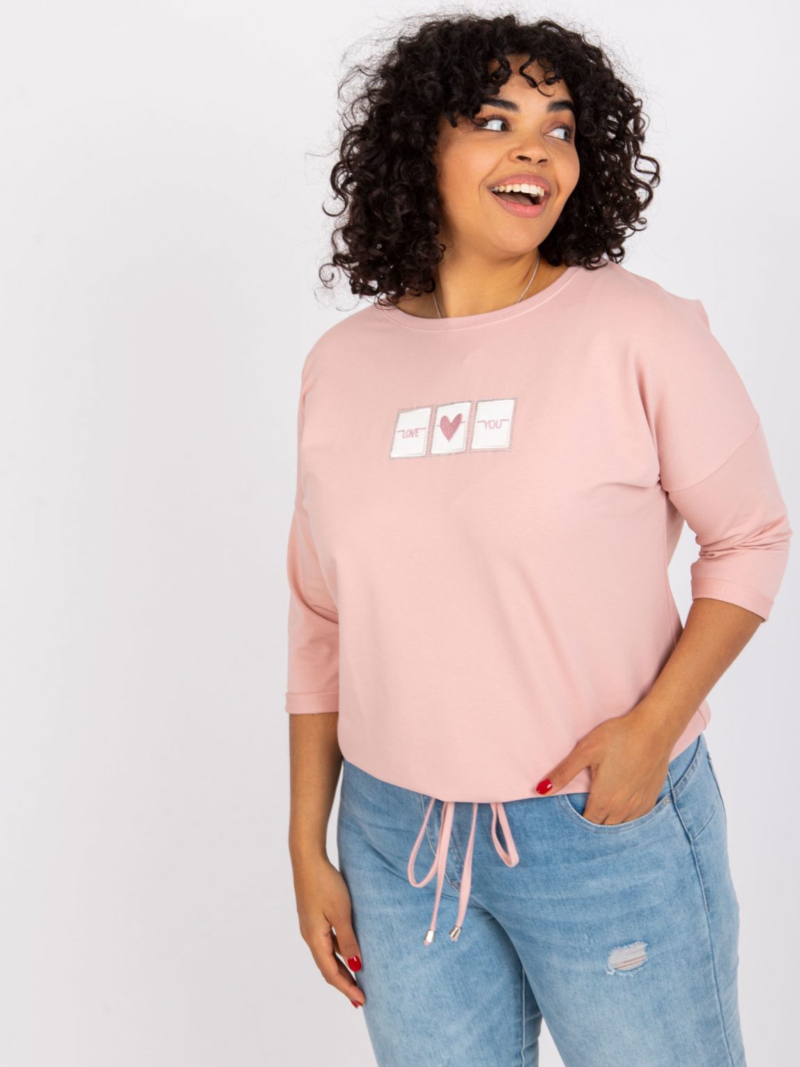 Brudnoróżowa bawełniana bluzka plus size Olympia