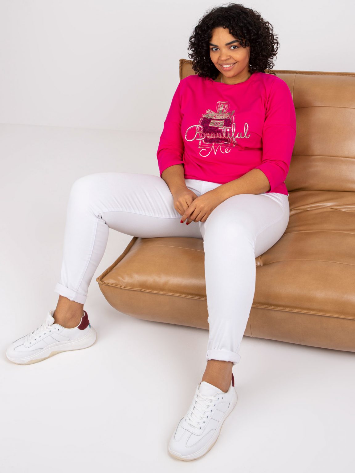 Fuksjowa bluzka plus size z printem Vickey