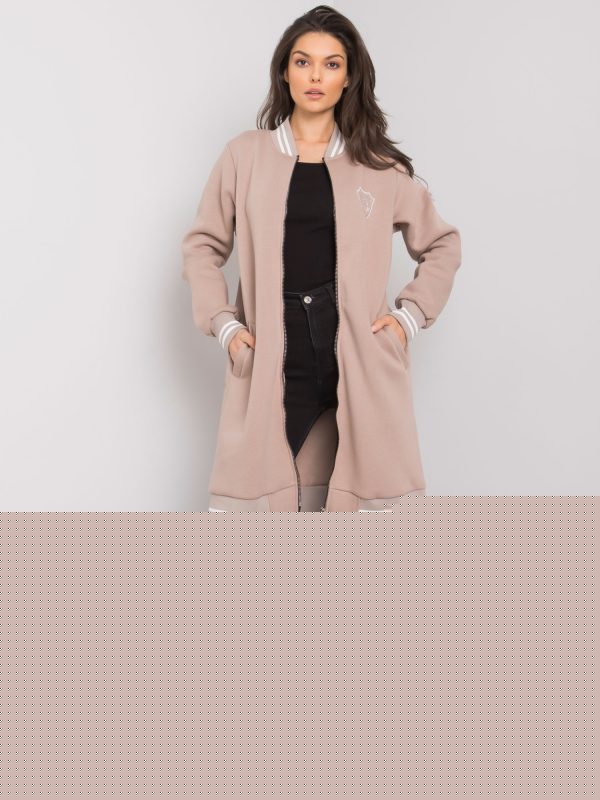 Ciemnobeżowa długa bluza rozpinana z naszywką Lucia RUE PARIS