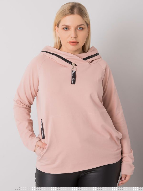 Brudnoróżowa bluza z kapturem plus size Akeiyla
