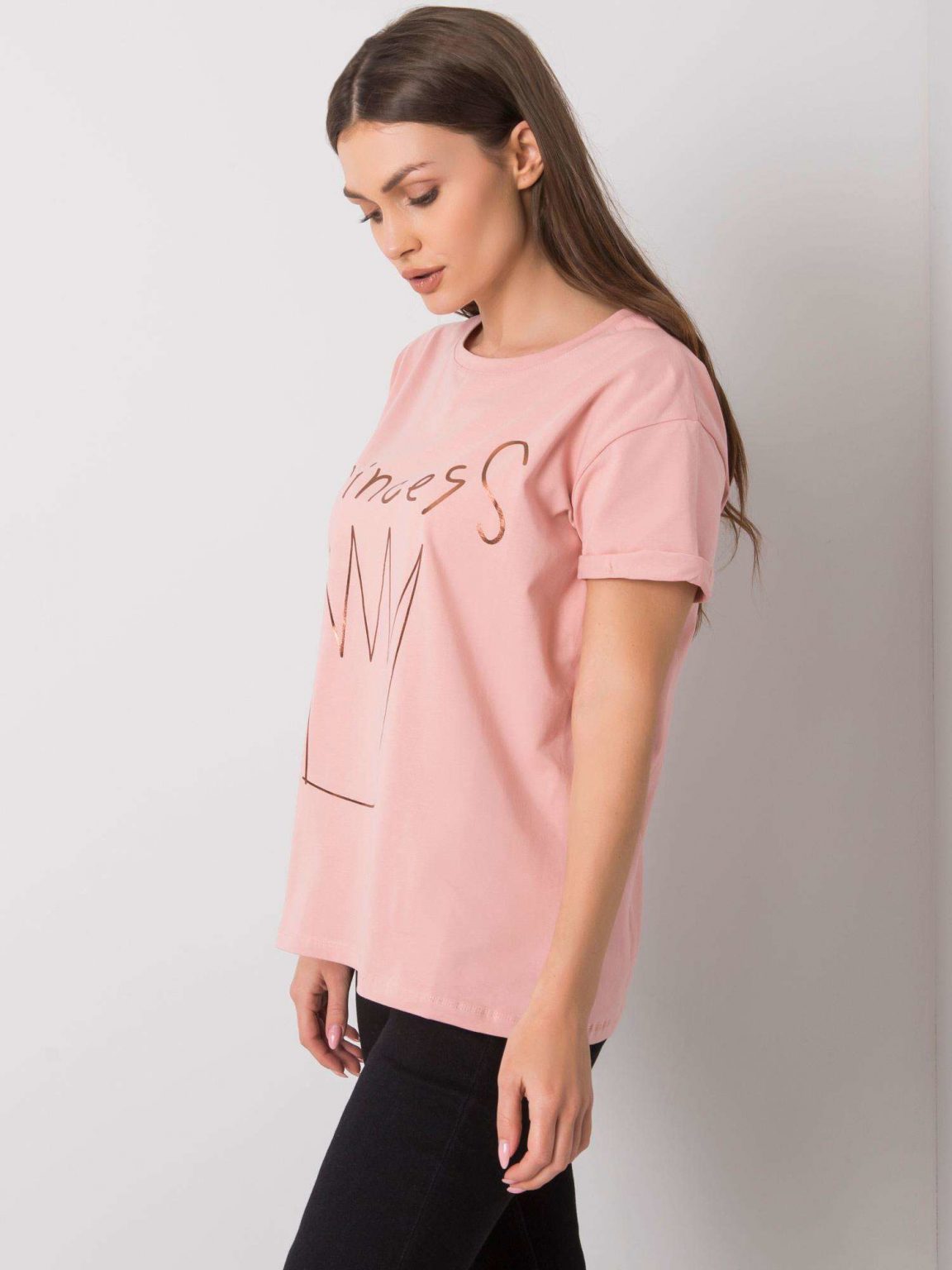 Brudnoróżowy t-shirt z nadrukiem Aosta