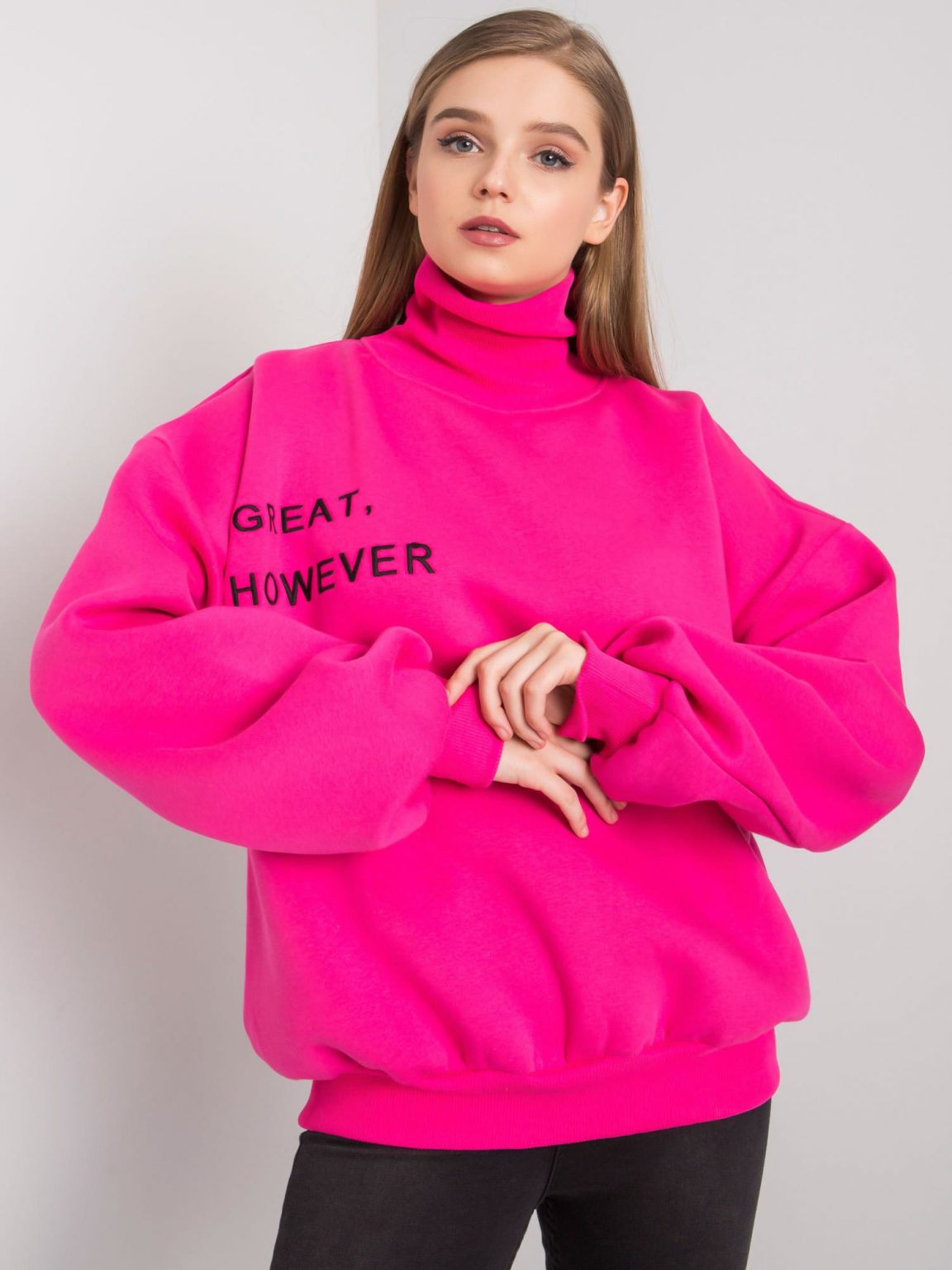 Fuksjowa ocieplana bluza oversize Kelly