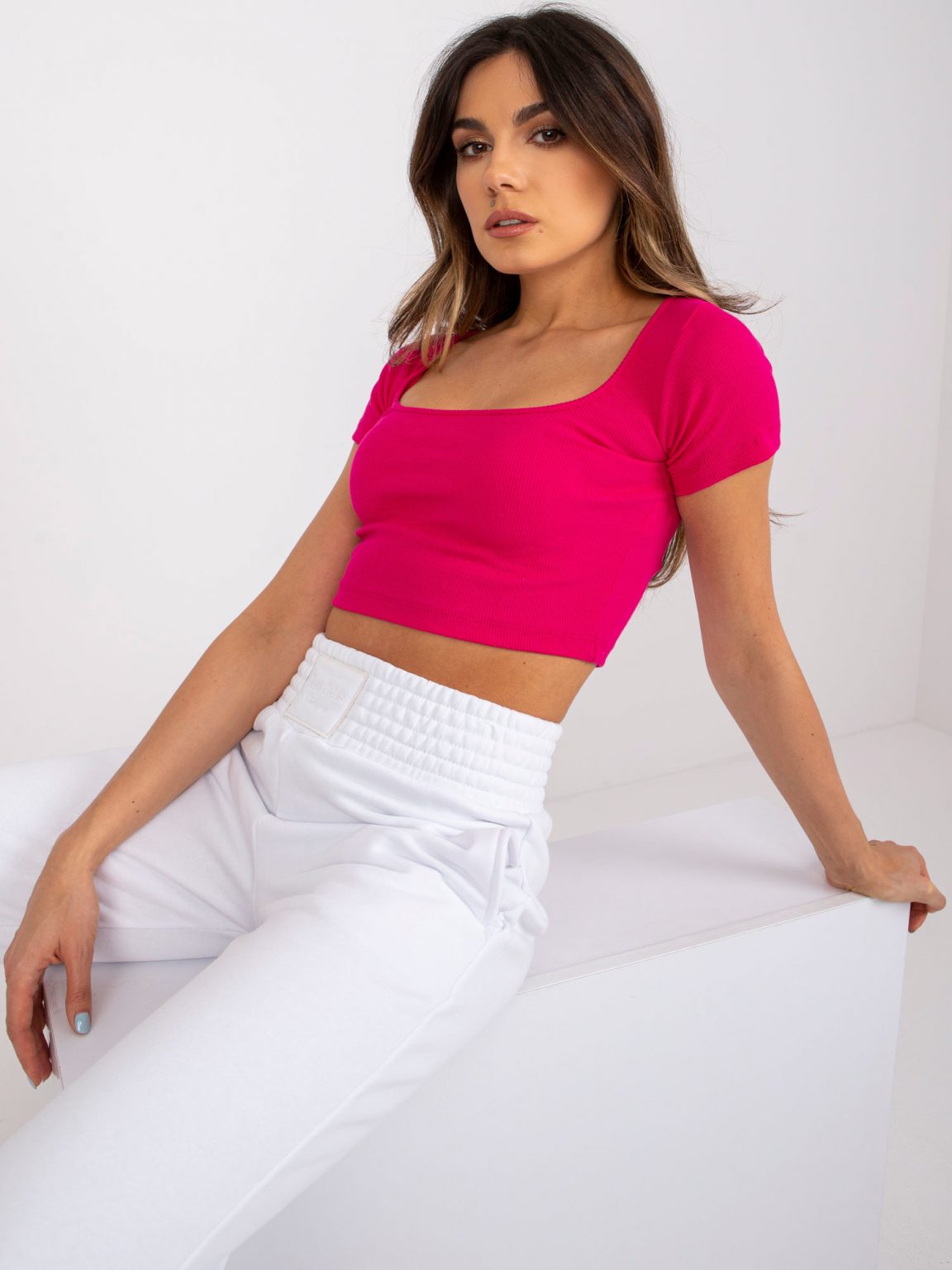 Fuksjowy prążkowany top Rosa RUE PARIS