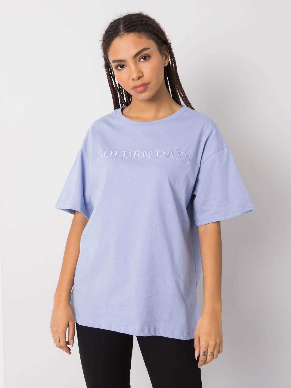 Niebieski t-shirt z napisem Ivonne RUE PARIS